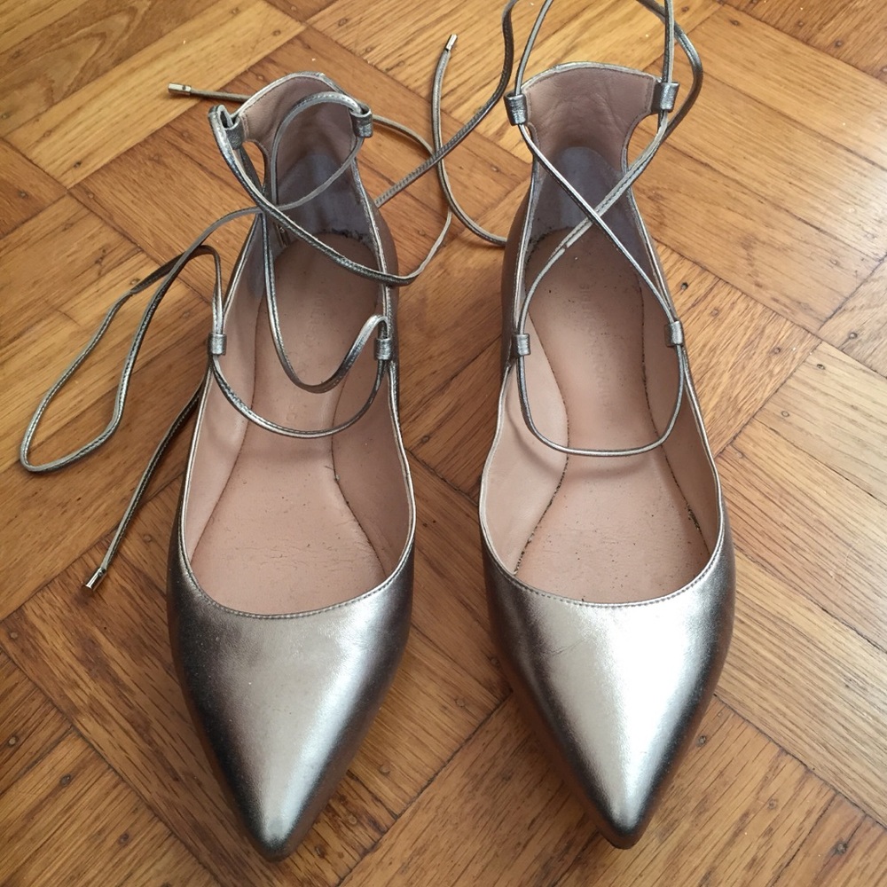Sigerson Morrison Metallic Gold Lace Up Flats - Picture 5 of 7